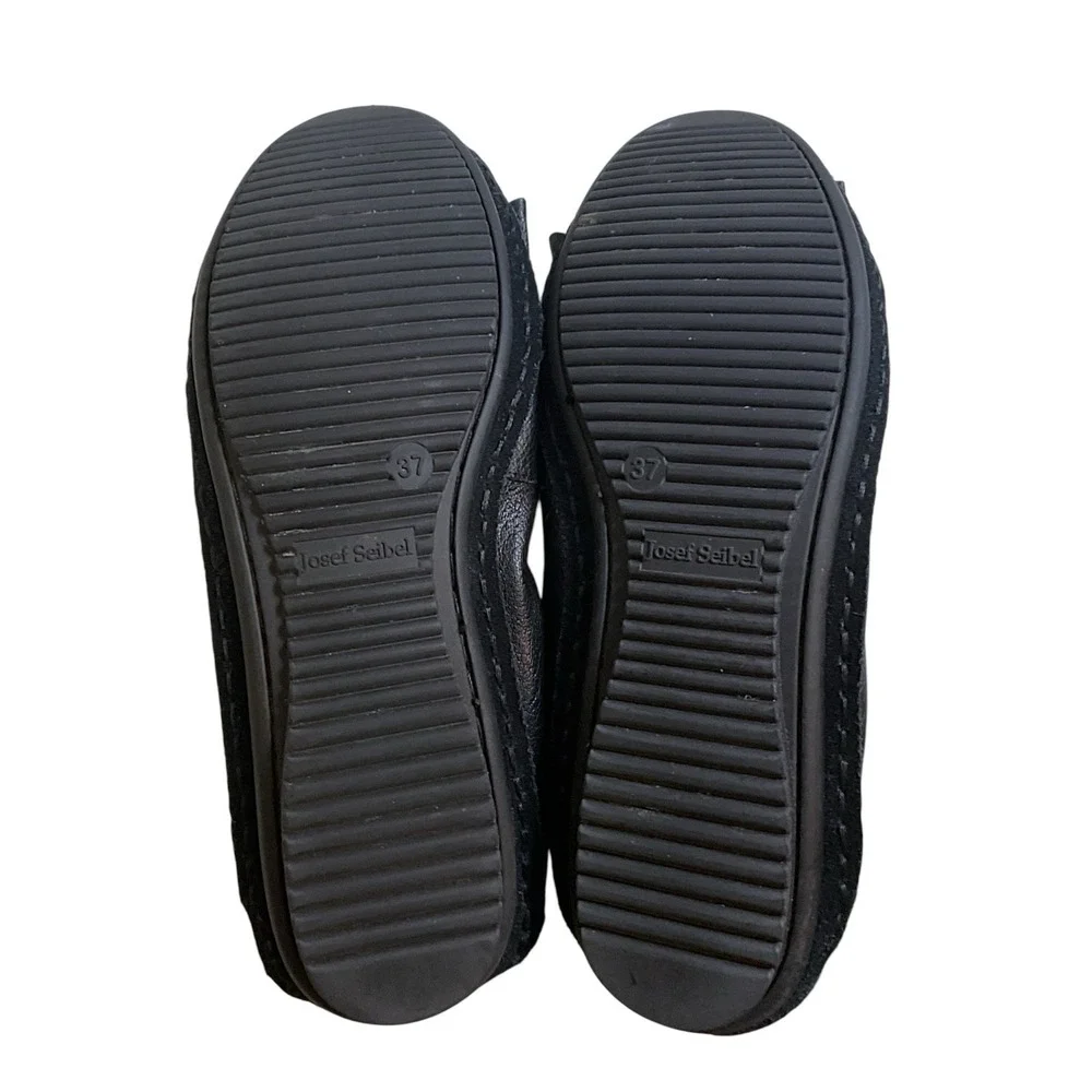 Josef Seibel Josie-03 Black Leather Ballet Flats Bow Comfort Shoes EU 37 US 6.5